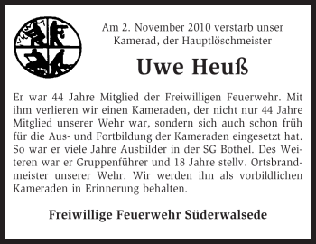 Traueranzeige von Uwe Heuß von KREISZEITUNG SYKE