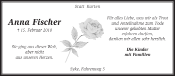 Traueranzeige von Anna Fischer von KREISZEITUNG SYKE