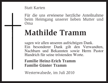 Traueranzeige von Mathilde Tramm von KREISZEITUNG SYKE