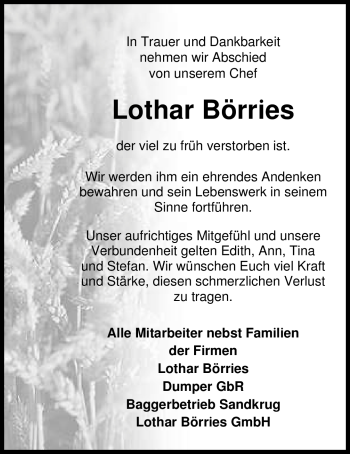 Traueranzeige von Lothar Börries 