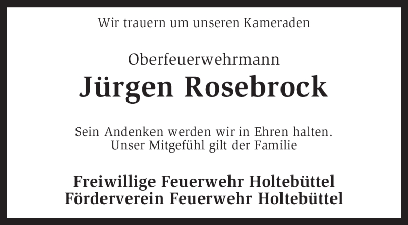  Traueranzeige für Jürgen Rosebrock vom 17.06.2011 aus KREISZEITUNG SYKE