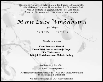 Traueranzeige von Marie-Luise Winkelmann von KRZ