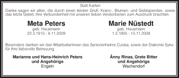 Traueranzeige von Marie Nüstedt von KREISZEITUNG SYKE