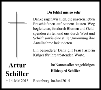 Traueranzeige von Artur Schiller von KRZ