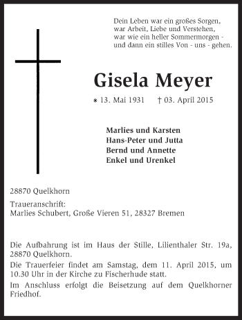 Traueranzeige von Gisela Meyer von KRZ