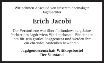 Traueranzeige von Erich Jacobi von KREISZEITUNG SYKE