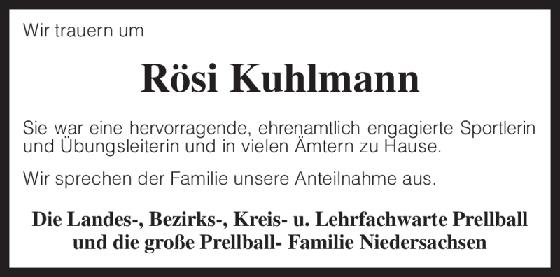  Traueranzeige für Rösi Kuhlmann vom 03.12.2009 aus KREISZEITUNG SYKE