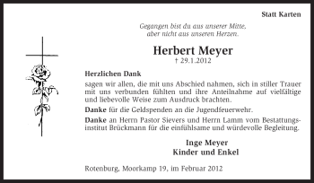 Traueranzeige von Herbert Meyer von KREISZEITUNG SYKE