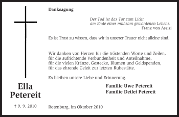 Traueranzeige von Ella Petereit von KREISZEITUNG SYKE