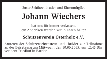 Traueranzeige von Johann Wiechers von KRZ