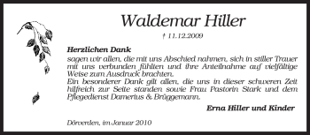 Traueranzeige von Waldemar Hiller von KREISZEITUNG SYKE