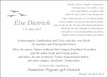 Traueranzeige von Else Dietrich von KRZ