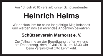 Traueranzeige von Heinrich Helms von KREISZEITUNG SYKE