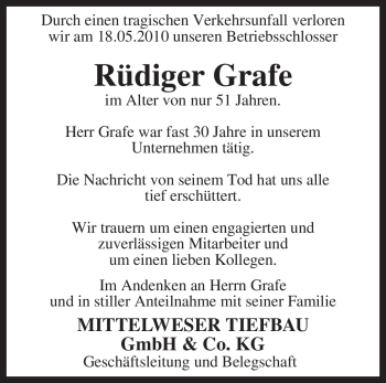 Traueranzeige von Rüdiger Grafe von KREISZEITUNG SYKE