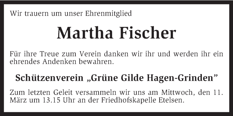  Traueranzeige für Martha Fischer vom 09.03.2015 aus KRZ
