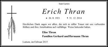 Traueranzeige von Erich Thran von KRZ