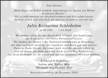 Traueranzeige von Julia Katharina Schlobohm von KREISZEITUNG SYKE