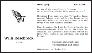 Traueranzeige von Willi Rosebrock von KREISZEITUNG SYKE