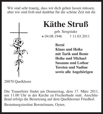 Traueranzeige von Käthe Struß von KREISZEITUNG SYKE