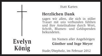 Traueranzeige von Evelyn König von KREISZEITUNG SYKE