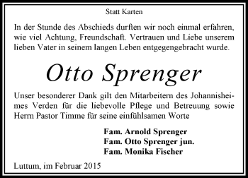 Traueranzeige von Otto Sprenger von KRZ