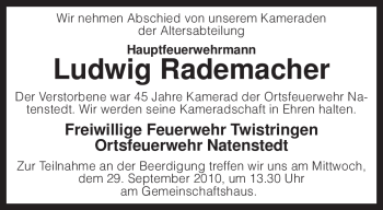 Traueranzeige von Ludwig Rademacher von KREISZEITUNG SYKE