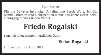 Traueranzeige von Friedo Rogalski von KREISZEITUNG SYKE