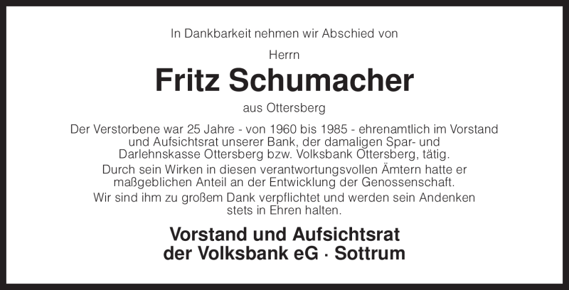  Traueranzeige für Fritz Schumacher vom 15.12.2009 aus KREISZEITUNG SYKE