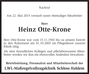 Traueranzeige von Heinz Otte-Krone von KRZ