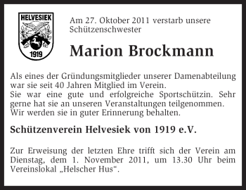 Traueranzeige von Marion Brockmann von KREISZEITUNG SYKE