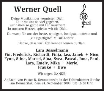 Traueranzeige von Werner Quell von KREISZEITUNG SYKE