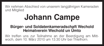 Traueranzeige von Johann Campe von KREISZEITUNG SYKE