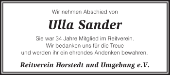 Traueranzeige von Ulla Sander von KREISZEITUNG SYKE