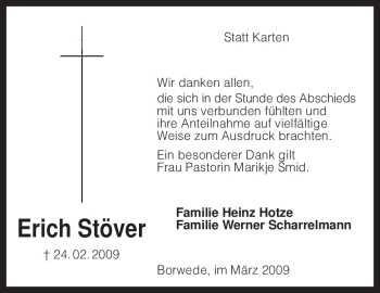 Traueranzeige von Erich Stöver von KREISZEITUNG SYKE