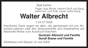 Traueranzeige von Walter Albrecht von KREISZEITUNG SYKE