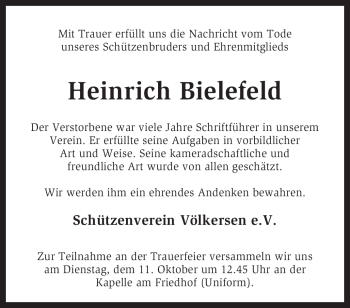 Traueranzeige von Heinrich Bielefeld von KREISZEITUNG SYKE