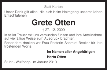 Traueranzeige von Grete Otten von KREISZEITUNG SYKE