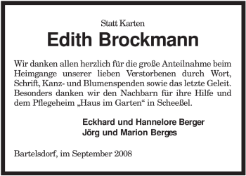 Traueranzeige von Edith Brockmann von KREISZEITUNG SYKE