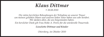 Traueranzeige von Klaus Dittmar von KREISZEITUNG SYKE