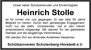 Traueranzeige von Heinrich Stolle von KRZ