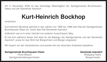 Traueranzeige von Kurt-Heinrich Bockhop von KREISZEITUNG SYKE