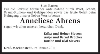 Traueranzeige von Anneliese Ahrens von KREISZEITUNG SYKE