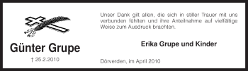 Traueranzeige von Günter Grupe von KREISZEITUNG SYKE
