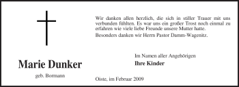 Traueranzeige von Marie Dunker von KREISZEITUNG SYKE