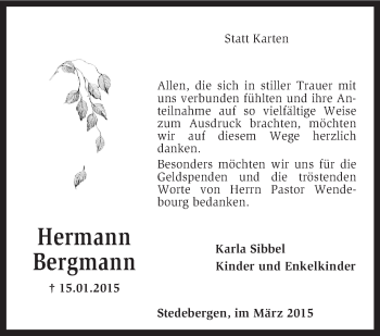 Traueranzeige von Hermann Bergmann von KRZ