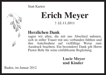 Traueranzeige von Erich Meyer von KREISZEITUNG SYKE
