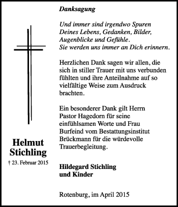 Traueranzeige von Hildegard Stichling von KRZ