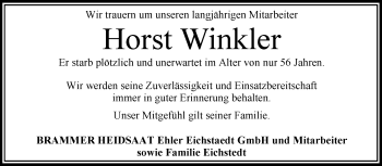 Traueranzeige von Horst Winkler von KRZ