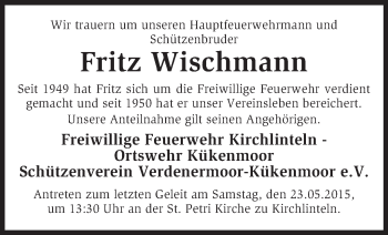 Traueranzeige von Fritz Wischmann von KRZ