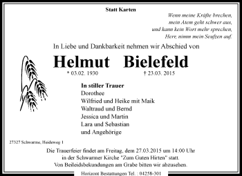 Traueranzeige von Helmut Bielefeld von KRZ